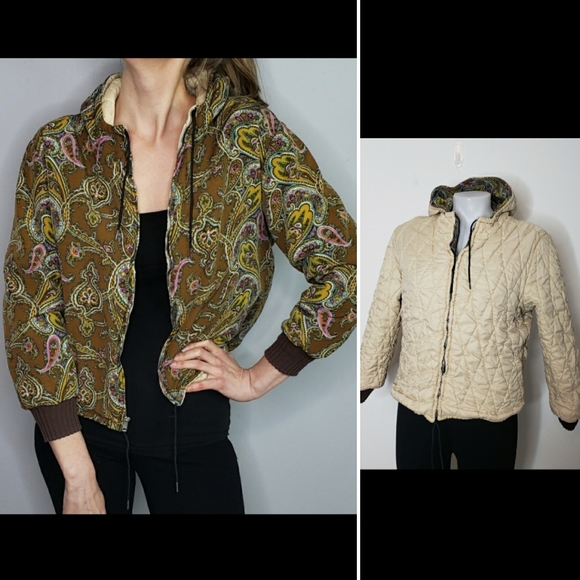 Vintage Jackets & Blazers - Vintage 70s paisley jacket hooded brown reversible